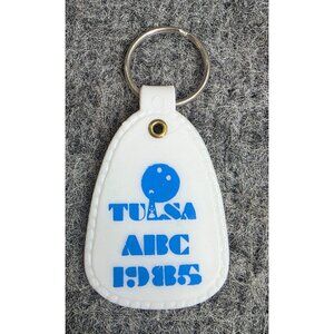 Vintage 1985 Tulsa ABC White Leather Keychain